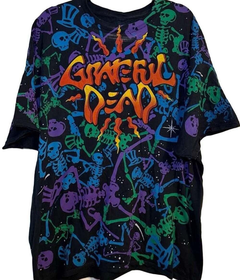 Liquid Blue Grateful Dead Dead Space Size 2XL Black Skeleton All Over Print T